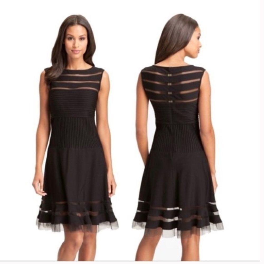 Tadashi Shoji Black Illusion Sleeveless Mesh Dress Sz M